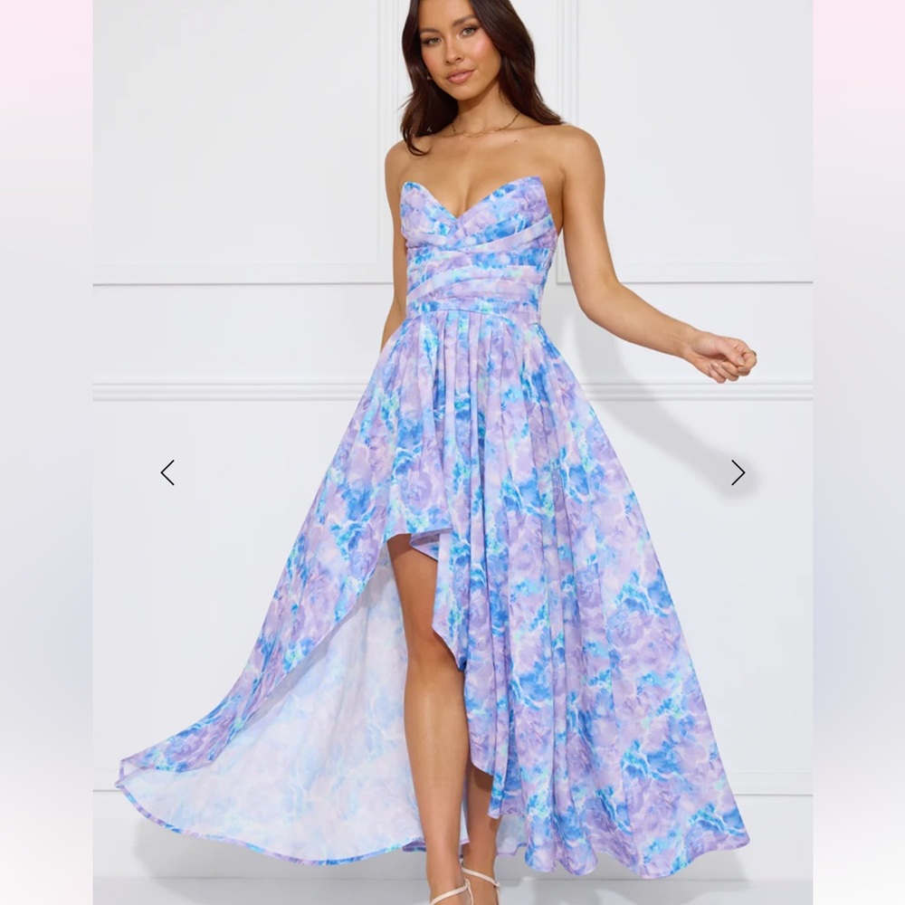 Floral Purple and Blue Women's Strapless Dress